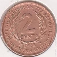37-122 Восточные Карибы 2 цента 1965г. KM# 3 бронза 9,55гр 30,5мм