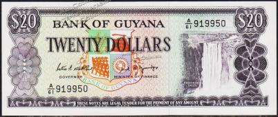 Гайана 20 долларов 1989г. P.24d - UNC- - Гайана 20 долларов 1989г. P.24d - UNC-