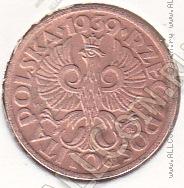 30-158 Польша 1 грош 1939г. Y # 8а бронза 1,5гр. 14,7мм 
