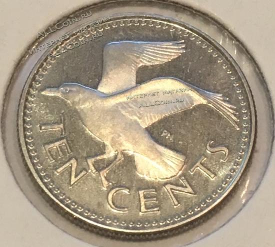 #14-169  Барбадос 10 центов 1975г. Медь Никель. PROOF. 