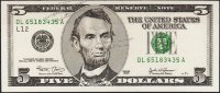 Банкнота США 5 долларов 2003 года.  Р.517а - UNC "DL-A"