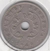 15-59 Южная Родезия 1 пенни 1940г. KM# 8 медно-никелевая