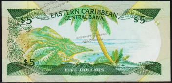Восточные Карибы 5 долларов 1988-89г. P.22а1 - UNC - Восточные Карибы 5 долларов 1988-89г. P.22а1 - UNC