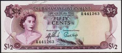 Багамские острова 1/2 доллара 1965г. P.17а - AUNC - Багамские острова 1/2 доллара 1965г. P.17а - AUNC