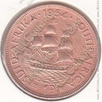 31-65 Южная Африка 1 пенни 1954г КМ # 46 бронза 9,6гр. 30,8мм