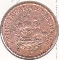 29-74 Южная Африка 1 пенни 1942г КМ # 25 бронза 9,3гр. 30,8мм