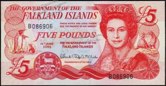 Фолклендские острова 5 фунтов 2005г. Р.17 UNC - Фолклендские острова 5 фунтов 2005г. Р.17 UNC