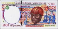 Банкнота Чад 5000 франков 1994 года. P.604Pа - UNC