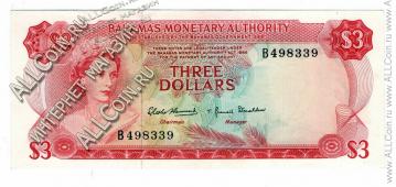 Багамы 3$ 1968г. Р.28 UNC - Багамы 3$ 1968г. Р.28 UNC
