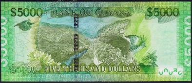 Гайана 5000 долларов 2013г. P.40 UNC - Гайана 5000 долларов 2013г. P.40 UNC