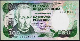 Банкнота Колумбия 200 песо 01.11.1984 года. P.429в(2) - UNC - Банкнота Колумбия 200 песо 01.11.1984 года. P.429в(2) - UNC