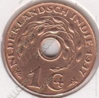 15-66 Нидерландская Индия 1 цент 1937г. KM# 317 бронза 4,8гр 23,0мм