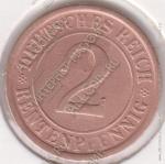 15-141 Германия 2 рентенпфеннига 1924А г. KM# 31 бронза 3,3гр 20,0мм
