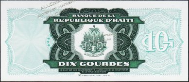Банкнота Гаити 10 гурд 1998 года. P.256в - UNC - Банкнота Гаити 10 гурд 1998 года. P.256в - UNC