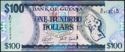 Банкнота Гайана 100 долларов 2018 года. P.NEW - UNC - Банкнота Гайана 100 долларов 2018 года. P.NEW - UNC