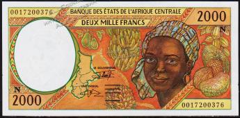 Экваториальная Гвинея 2000 франков 2000г. P.503Ng - UNC - Экваториальная Гвинея 2000 франков 2000г. P.503Ng - UNC