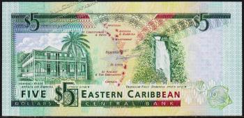 Восточные Карибы 5 долларов 1993г. Р.26а - UNC - Восточные Карибы 5 долларов 1993г. Р.26а - UNC