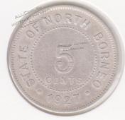 1-122 Штат Северное Борнео 5 центов 1927г. - 1-122 Штат Северное Борнео 5 центов 1927г.