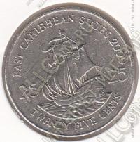 8-113 Восточные Карибы 25 центов 2000г. КМ # 14 медно-никелевая 6,48гр. 23,98мм 
