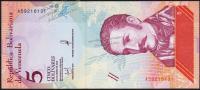 Банкнота Венесуэла 5 боливаров 15.01.2018 года. P.NEW - UNC