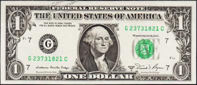 Банкнота США 1 доллар 1981А года. Р.468в - UNC "G" G-C - Банкнота США 1 доллар 1981А года. Р.468в - UNC "G" G-C