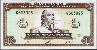 Банкнота Гаити 1 гурд 1992 года. P.259a(1) - UNC - Банкнота Гаити 1 гурд 1992 года. P.259a(1) - UNC