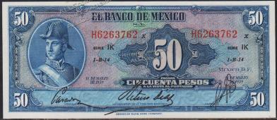 Мексика 50 песо 18.03.1959г. P.49k - UNC- "IK" - Мексика 50 песо 18.03.1959г. P.49k - UNC- "IK"