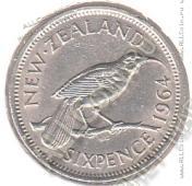 6-52 Новая Зеландия 6 пенсов 1964 г. KM# 26.2 Медь-Никель 2,83 гр. 19,3 мм. - 6-52 Новая Зеландия 6 пенсов 1964 г. KM# 26.2 Медь-Никель 2,83 гр. 19,3 мм.
