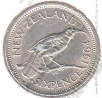 6-52 Новая Зеландия 6 пенсов 1964 г. KM# 26.2 Медь-Никель 2,83 гр. 19,3 мм.