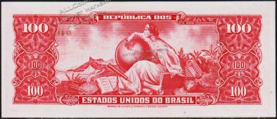 Банкнота Бразилия 100 крузейро 1960 года. P.162 UNC - Банкнота Бразилия 100 крузейро 1960 года. P.162 UNC
