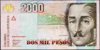 Банкнота Колумбия 2000 песо 28.07.2010 года. P.457m - UNC - Банкнота Колумбия 2000 песо 28.07.2010 года. P.457m - UNC