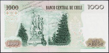 Банкнота Чили 1000 песо 2006 года. P.154g(1) - UNC - Банкнота Чили 1000 песо 2006 года. P.154g(1) - UNC