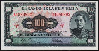 Колумбия 100 песо оро 1967г. P.403с(2) - UNC - Колумбия 100 песо оро 1967г. P.403с(2) - UNC