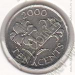 28-92 Бермуды 10 центов 2000г. КМ # 109 UNC медно-никелевая 2,5гр. 17,8мм