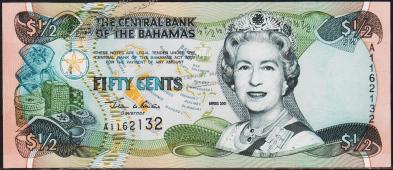 Багамские острова 1/2 доллара 2001г. P.68 UNC - Багамские острова 1/2 доллара 2001г. P.68 UNC