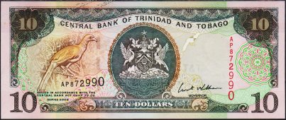 Банкнота Тринидад и Тобаго 10 долларов 2002 года. P.43в - UNC - Банкнота Тринидад и Тобаго 10 долларов 2002 года. P.43в - UNC