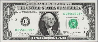 Банкнота США 1 доллар 1963А года Р.443в - UNC "C" C-Звезда - Банкнота США 1 доллар 1963А года Р.443в - UNC "C" C-Звезда