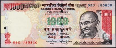 Банкнота Индия 1000 рупий 2014 года. P.107в - UNC  - Банкнота Индия 1000 рупий 2014 года. P.107в - UNC 
