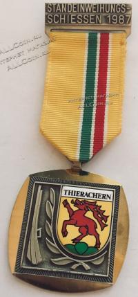 #291 Швейцария спорт Медаль Знаки. Стрелковый праздник в Тирахерне. 1987 год.