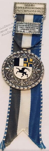 #341 Швейцария спорт Медаль Знаки. Некомерческая ассоциация кеглеров. 1969 год.