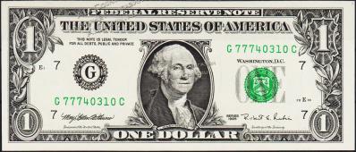 Банкнота США 1 доллар 1995 года. Р.496а - UNC "G" G-C - Банкнота США 1 доллар 1995 года. Р.496а - UNC "G" G-C