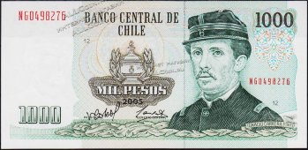 Банкнота Чили 1000 песо 2005 года. P.154f(11) - UNC - Банкнота Чили 1000 песо 2005 года. P.154f(11) - UNC