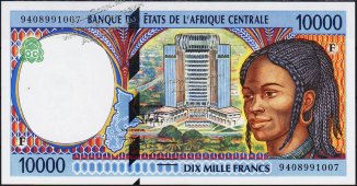 Банкнота Центрально Африканская Республика 10000 франков 1994 года. P.305Fа - UNC - Банкнота Центрально Африканская Республика 10000 франков 1994 года. P.305Fа - UNC
