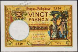 Мадагаскар 20 франков 1937-47г. P.37(1) - UNC - Мадагаскар 20 франков 1937-47г. P.37(1) - UNC