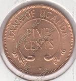 1-78 Уганда 5 центов 1966г. KM# 1 UNC бронза 3,21гр 20,0мм