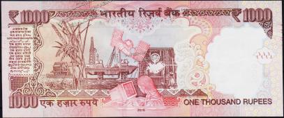 Банкнота Индия 1000 рупий 2016 года. P.107? - UNC "R" - Банкнота Индия 1000 рупий 2016 года. P.107? - UNC "R"