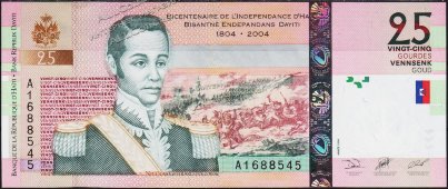 Банкнота Гаити 25 гурд 2004 года. P.273а - UNC - Банкнота Гаити 25 гурд 2004 года. P.273а - UNC