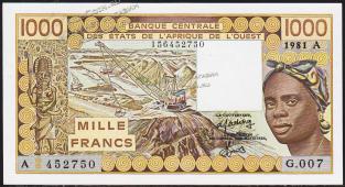 Кот-д’Ивуар 1000 франков 1981г. P.107A.c - UNC - Кот-д’Ивуар 1000 франков 1981г. P.107A.c - UNC