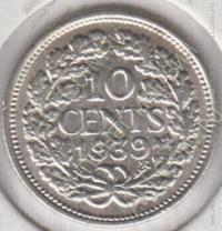 4-48 Нидерланды 10 центов 1939г. KM# 163 серебро 1,4гр 15,0мм