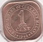 15-153 Малайя 1 цент 1943г. KM# 6 бронза 4,3гр 20,0мм